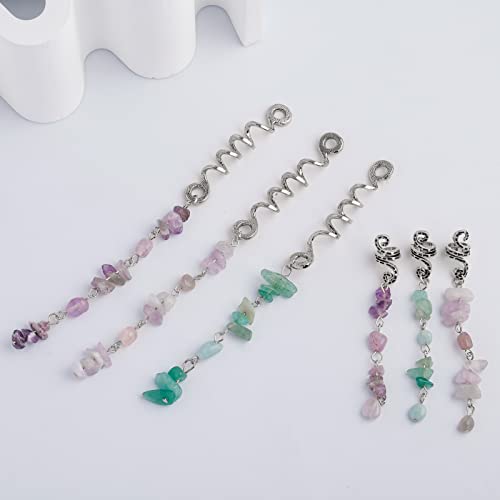 FRDTLUTHW Colored Natural Stone Tassels Hair Jewelry for Braids, Crystal Dreadlock Accessories Hair Charms for Women(Silver, pack of 6) - Image 4