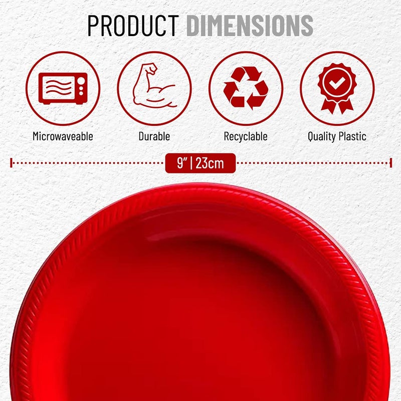 FRAMO FRAMO Disposable Red Plastic Plates for All Occasions  Pack of 120-9-Inch Round Plastic Plates Special Events  Party  Dinner  Picnic  or Travel - Bulk Pack - Image 2