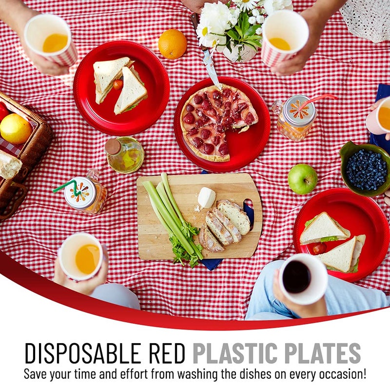 FRAMO FRAMO Disposable Red Plastic Plates for All Occasions  Pack of 120-9-Inch Round Plastic Plates Special Events  Party  Dinner  Picnic  or Travel - Bulk Pack - Image 3