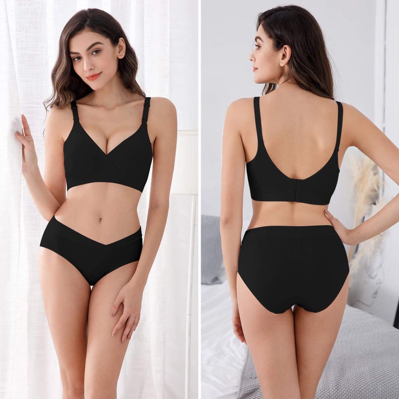 Vinfact 3 Pack Nursing Bras for Breastfeeding Seamless V Neck Maternity Bra Women Pregnancy Breastfeeding Bra - L,Black/Grey/White - Image 5