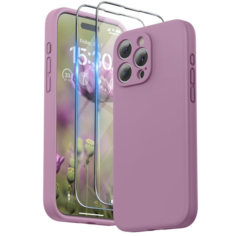 SURPHY Designed for iPhone 15 Pro Max Case with Screen Protector and Lanyard Phone Strap and Liquid Silicone Phone Case Camera Protective Soft Microfiber Lining 67 inch 2023 Lilac Purple - Image 2