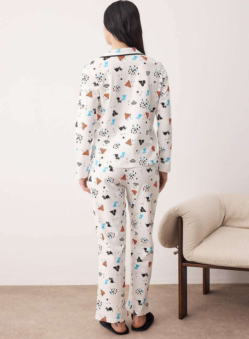 trendyol Patterned 100% Cotton Multicolor Pajamas Set - Thmaw21Pt0084 - Image 4