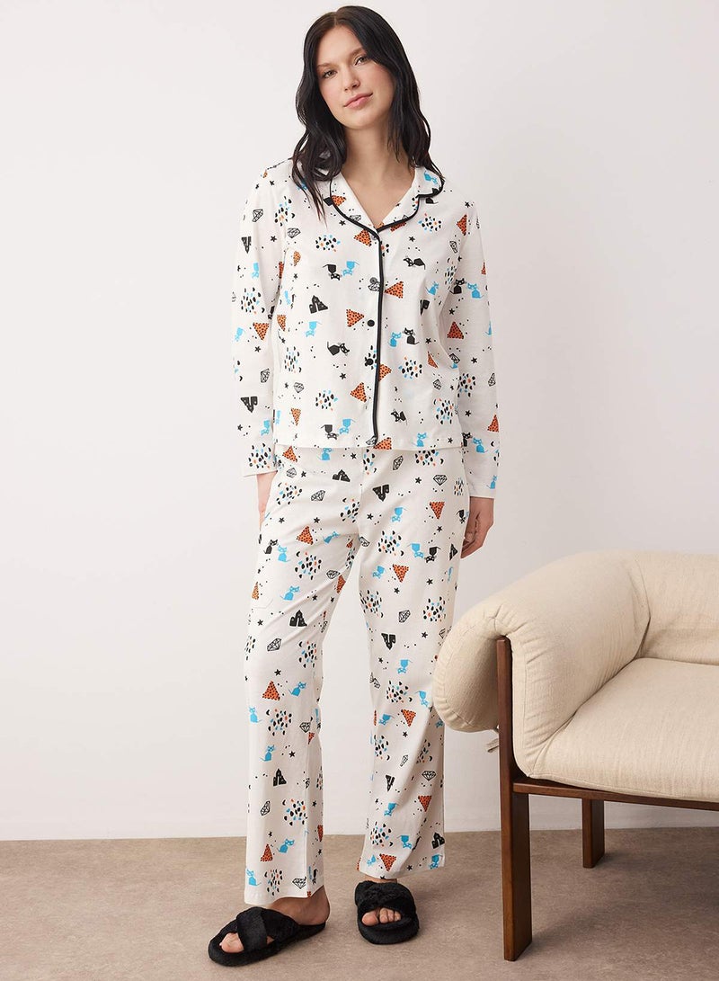 trendyol Patterned 100% Cotton Multicolor Pajamas Set - Thmaw21Pt0084 - Image 2
