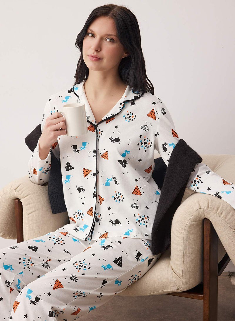 trendyol Patterned 100% Cotton Multicolor Pajamas Set - Thmaw21Pt0084 - Image 1