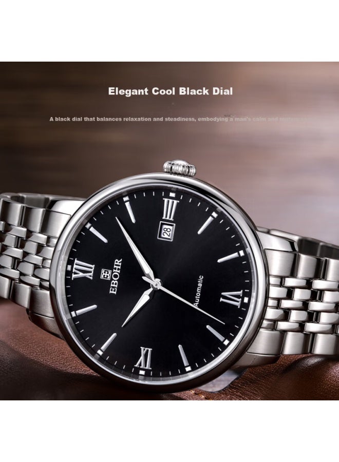 Ebohr Men's Automatic Mechanical Watch Simple Calendar Stainless Steel Band Wrisch New Year Birthday Gift - Image 5