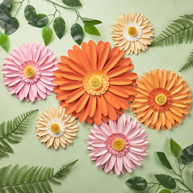 SUNBEAUTY Daisy Party Decorations, Paper Flowers, Party Decorations, Orange Yellow Flowers Wall Hanging, 1st Birthday Bridal Baby Shower Wedding Classroom Tea Party Daisy DÃ©cor 10" 8" 5" Pack of 6 - Image 1
