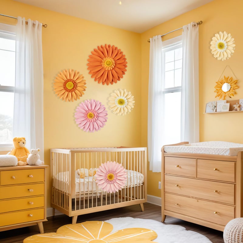 SUNBEAUTY Daisy Party Decorations, Paper Flowers, Party Decorations, Orange Yellow Flowers Wall Hanging, 1st Birthday Bridal Baby Shower Wedding Classroom Tea Party Daisy DÃ©cor 10" 8" 5" Pack of 6 - Image 4