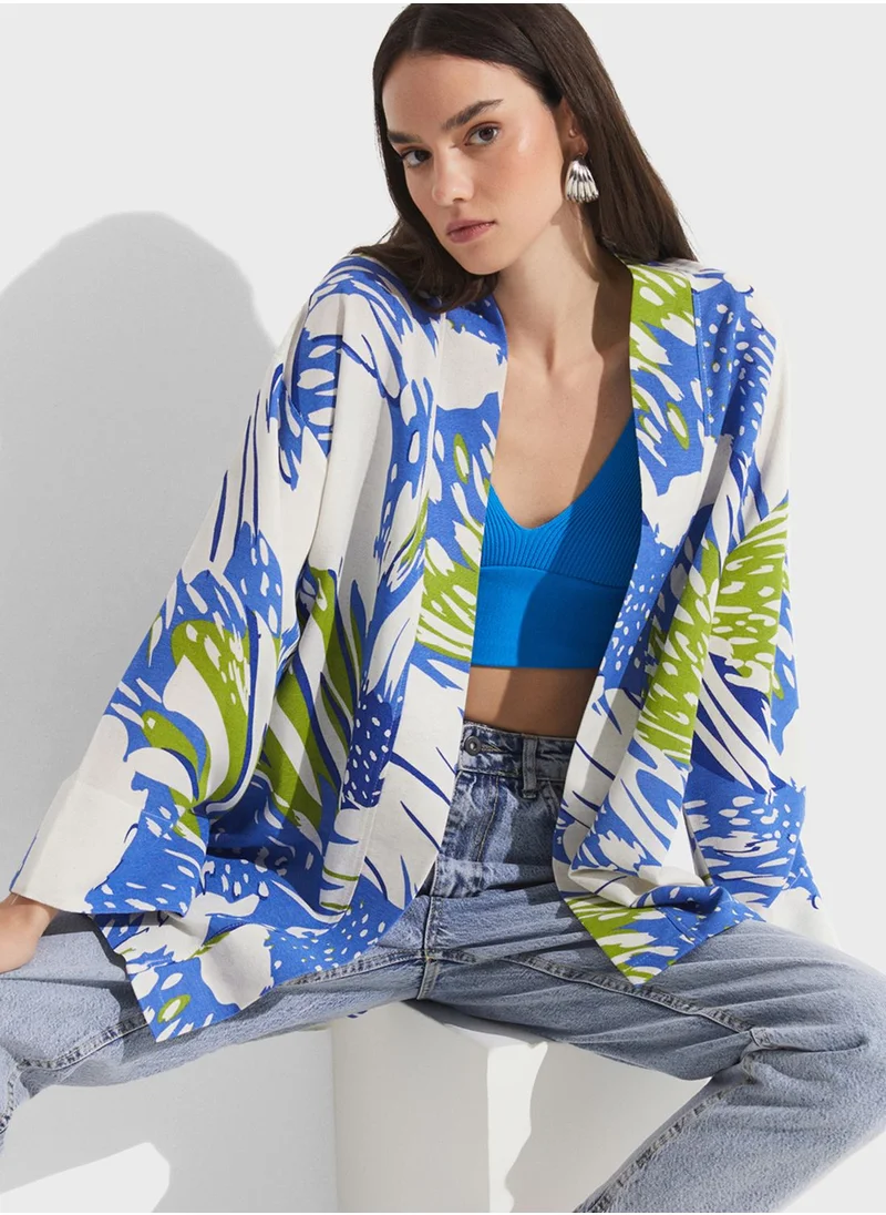 JUNE Printed Flared Sleeve Kimono
