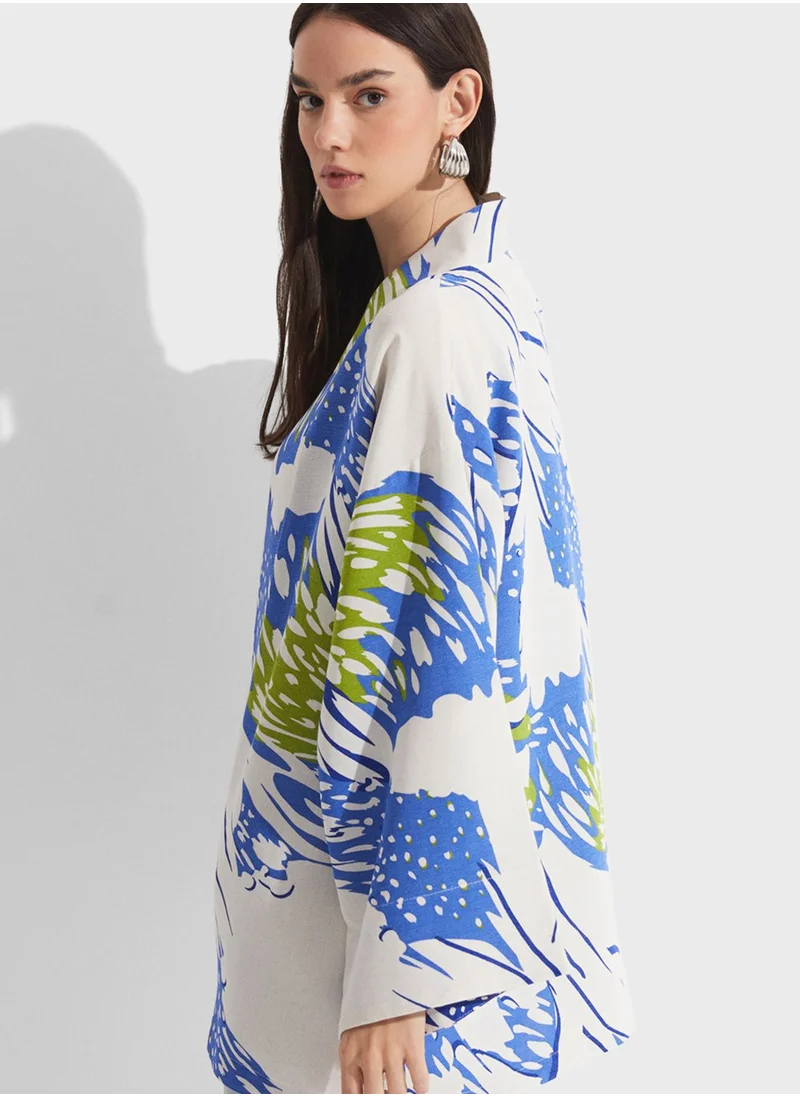 JUNE Printed Flared Sleeve Kimono