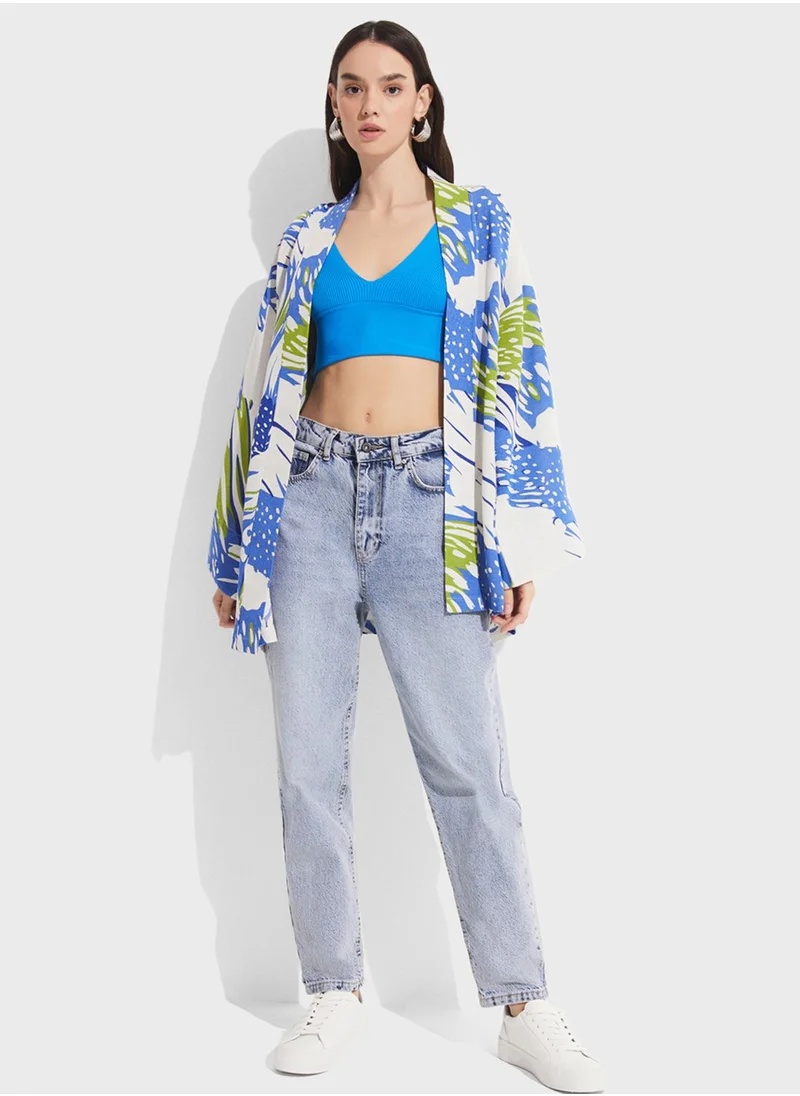 JUNE Printed Flared Sleeve Kimono