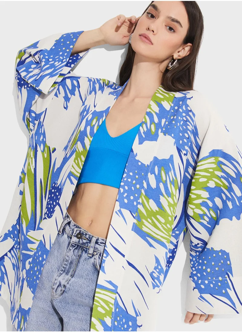 JUNE Printed Flared Sleeve Kimono