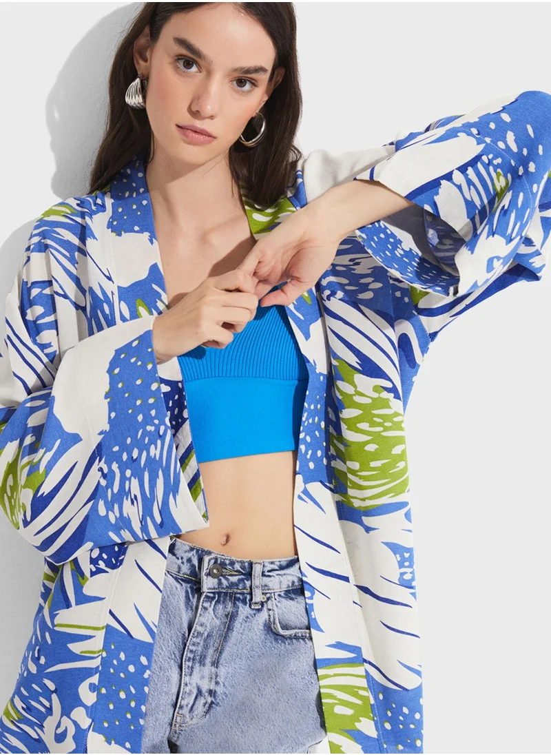 JUNE Printed Flared Sleeve Kimono