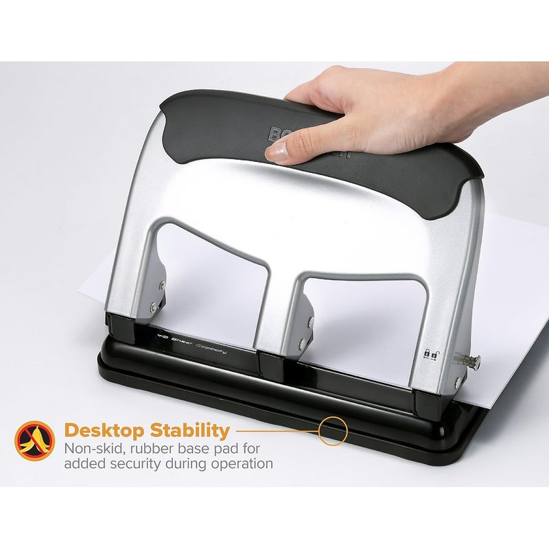 Bostitch Office EZ Squeeze Heavy Duty 3 Hole Punch, 40-Sheet Capacity, Use Less Force, Perfect for Home Office School Supplies, Sleek Design, Silver - Image 4