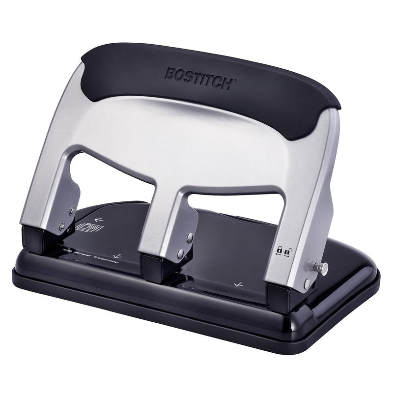 Bostitch Office EZ Squeeze Heavy Duty 3 Hole Punch, 40-Sheet Capacity, Use Less Force, Perfect for Home Office School Supplies, Sleek Design, Silver - Image 1