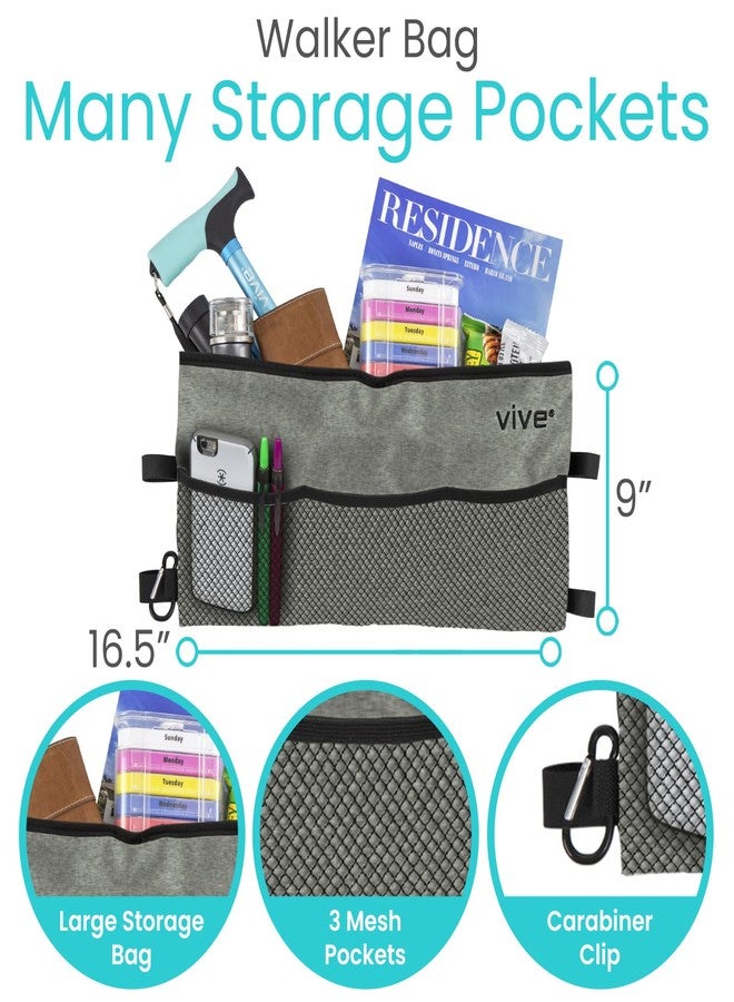Vive Walker Bag - Accessories Wheelchair Basket Pouch (Water Resistant) - Seniors Caddy Accessory Attachment for Folding, Rolling Walkers - Carry Storage Carrier Tote - Lightweight, Universal Size - Image 2