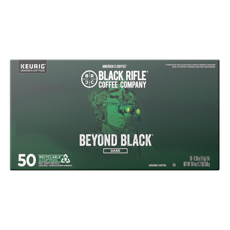Black Rifle Coffee Company Beyond Black, 50 Count, Dark Roast K Cups - Single Serve K Cups Coffee Pods - Kcup Pods Compatible with Keurig 1.0 & 2.0 - Made from Arabica Beans - Image 1