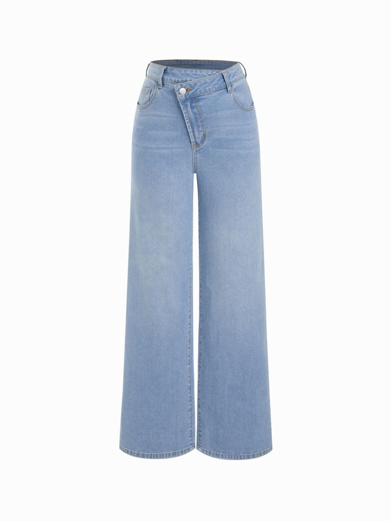 CIDER Women's Wide Leg Jeans Wrap High Waisted Baggy Boyfriend Jeans with Pockets Trendy Denim Pants: Baby Blue, L - Image 1