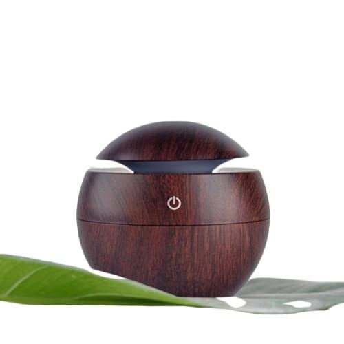 OZAWA Wood Humidifier Mini Aroma Essential Oil Diffuser Wood Grain Cool Mist Humidifier Portable Ultrasonic Humidifier with 6 Color Changing Lights Brown - Image 1