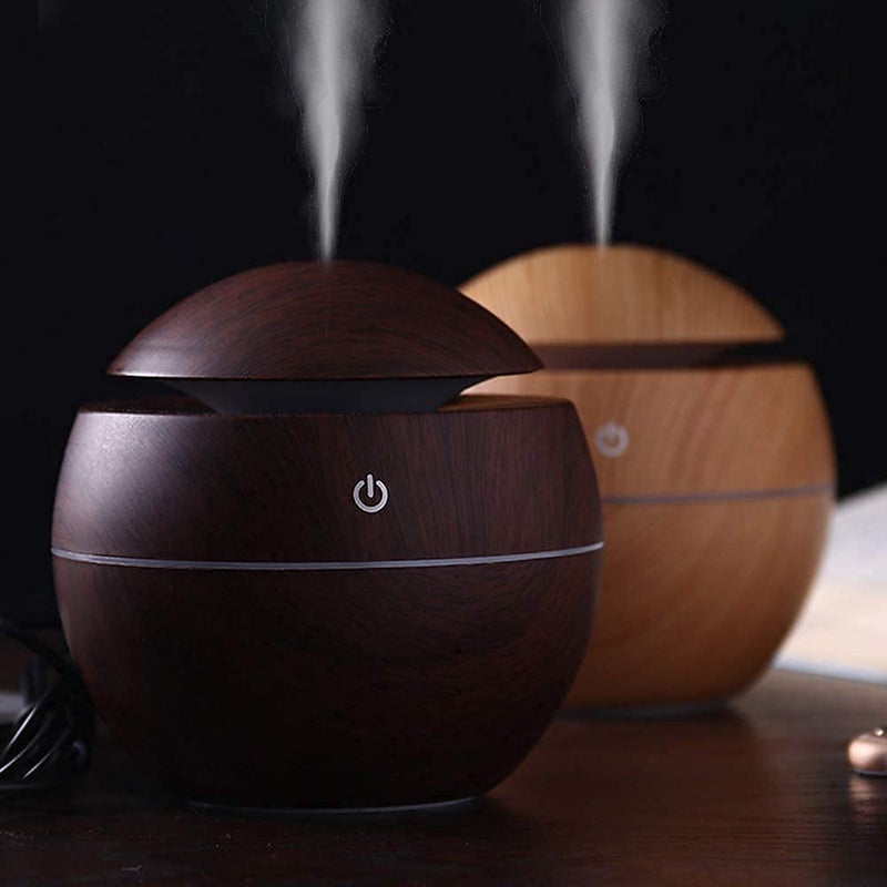 OZAWA Wood Humidifier Mini Aroma Essential Oil Diffuser Wood Grain Cool Mist Humidifier Portable Ultrasonic Humidifier with 6 Color Changing Lights Brown - Image 4