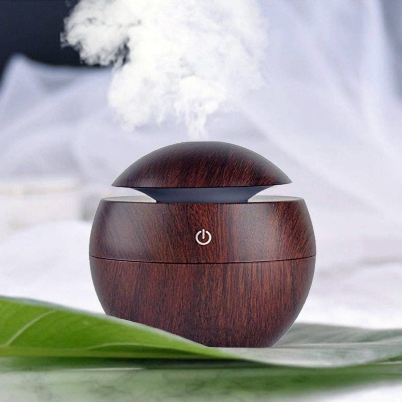 OZAWA Wood Humidifier Mini Aroma Essential Oil Diffuser Wood Grain Cool Mist Humidifier Portable Ultrasonic Humidifier with 6 Color Changing Lights Brown - Image 2