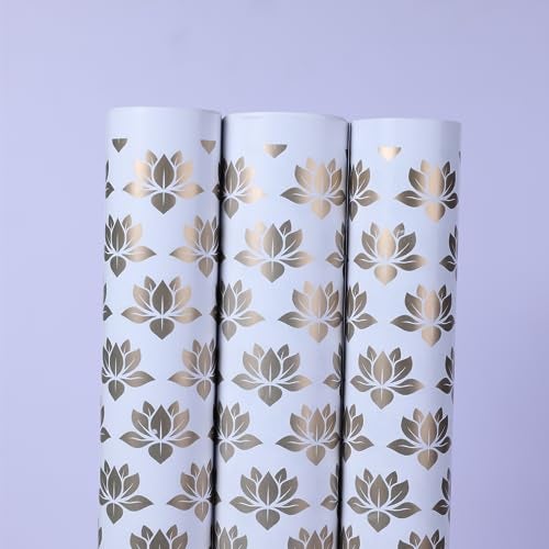 Arrow Paper Products® White & Gold Lotus Design Gift Wrapping Paper Sheet, Gift Wrap Roll, Gift Cover Paper, Premium Design Gift Wrapper Packing Material For Birthday Parties Return Gift (Pack of 50) - Image 1