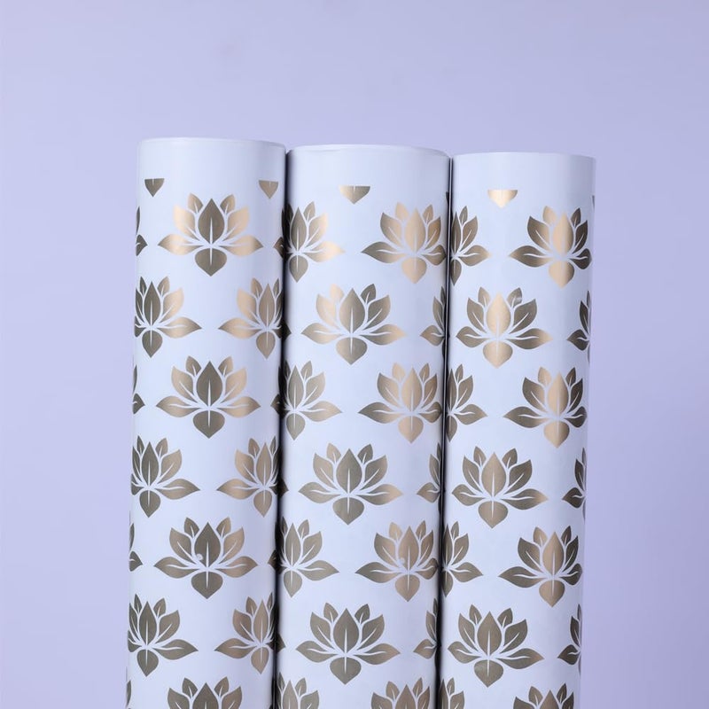 Arrow Paper Products® White & Gold Lotus Design Gift Wrapping Paper Sheet, Gift Wrap Roll, Gift Cover Paper, Premium Design Gift Wrapper Packing Material For Birthday Parties Return Gift (Pack of 50) - Image 5