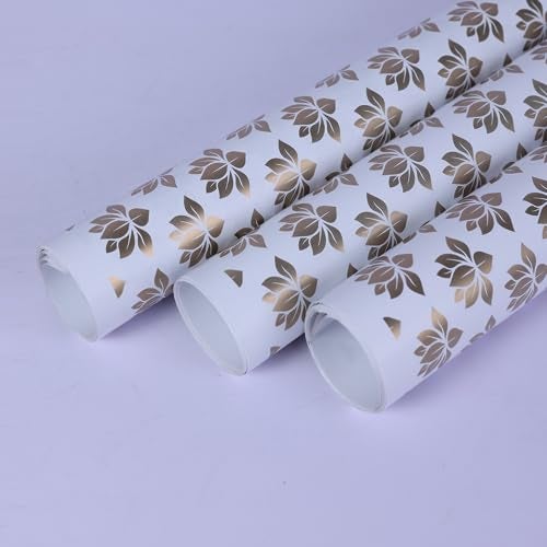 Arrow Paper Products® White & Gold Lotus Design Gift Wrapping Paper Sheet, Gift Wrap Roll, Gift Cover Paper, Premium Design Gift Wrapper Packing Material For Birthday Parties Return Gift (Pack of 50) - Image 2