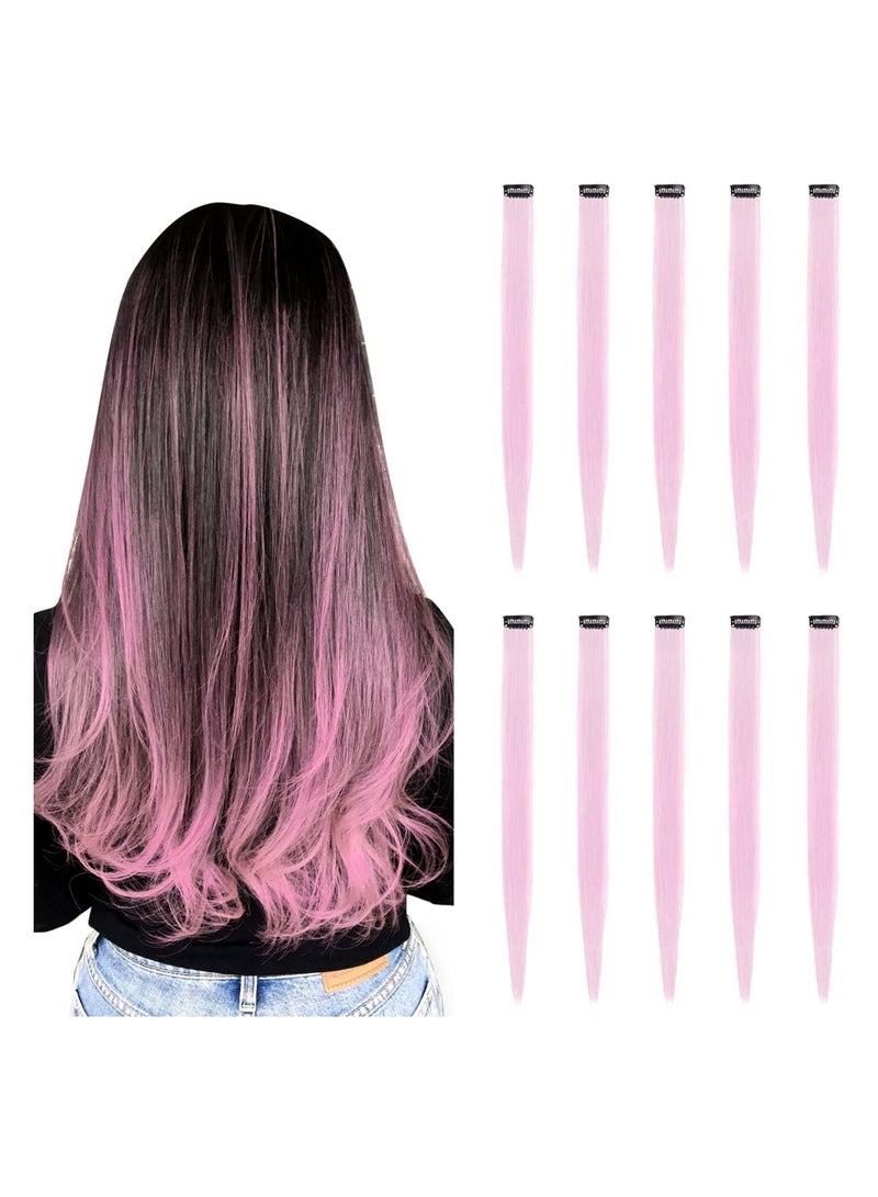 إستيل وصلات شعر ملونة مقاس 22 بوصة من Estelle ، مشبك متعدد الألوان للحفلات في وصلات الشعر الاصطناعية (10 قطع وردي فاتح) - Image 1