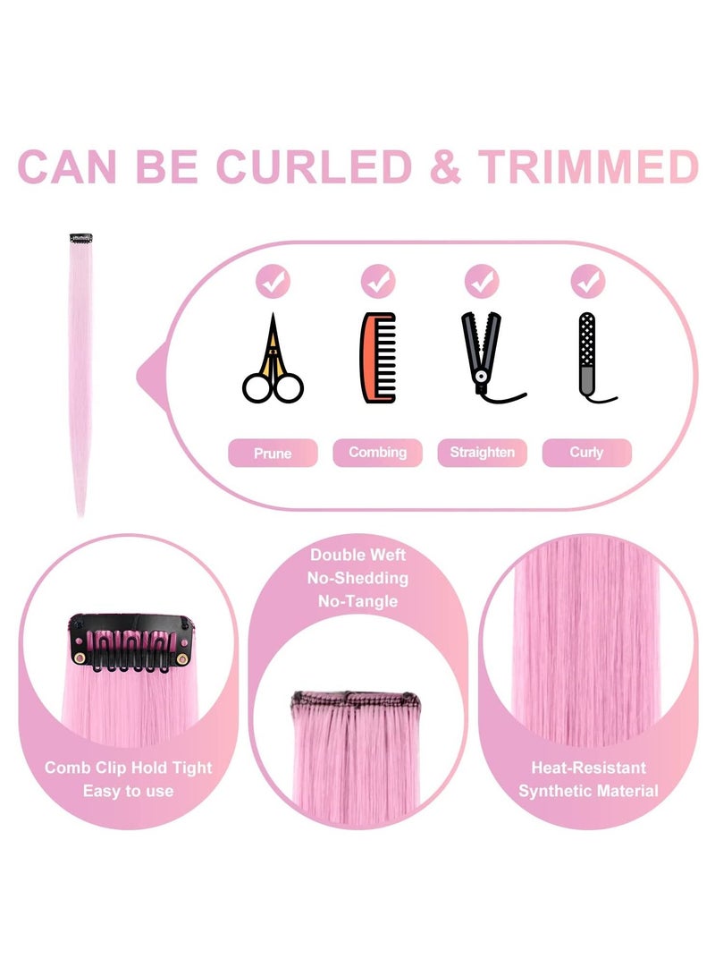 إستيل وصلات شعر ملونة مقاس 22 بوصة من Estelle ، مشبك متعدد الألوان للحفلات في وصلات الشعر الاصطناعية (10 قطع وردي فاتح) - Image 4