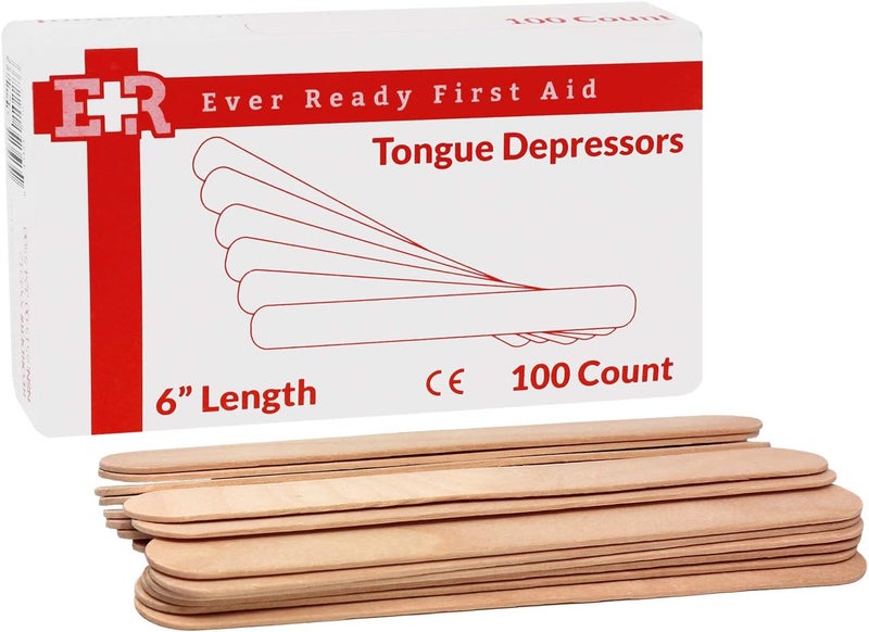 Ever Ready First Aid Wood 6" Tongue Depressors, Medical, All Purpose, Crafts - 100 Count - Image 1
