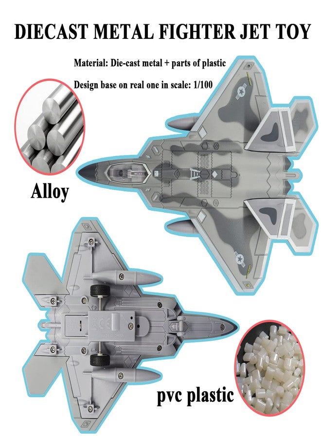 طائرة مقاتلة من طراز F-22 رابتور، لعبة من إنتاج شركة أوتونوبي، مصنوعة من المعدن المصبوب، نموذج طائرة قتالية عسكرية بمقياس 1/100، مزودة بأضواء وأصوات للأطفال. - Image 5