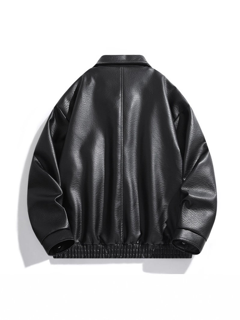 Solid Color American Retro Leather Jacket Men'S Motorcycle New Leather Jacket Men'S Pu Jacket Loose Trendy - Image 3