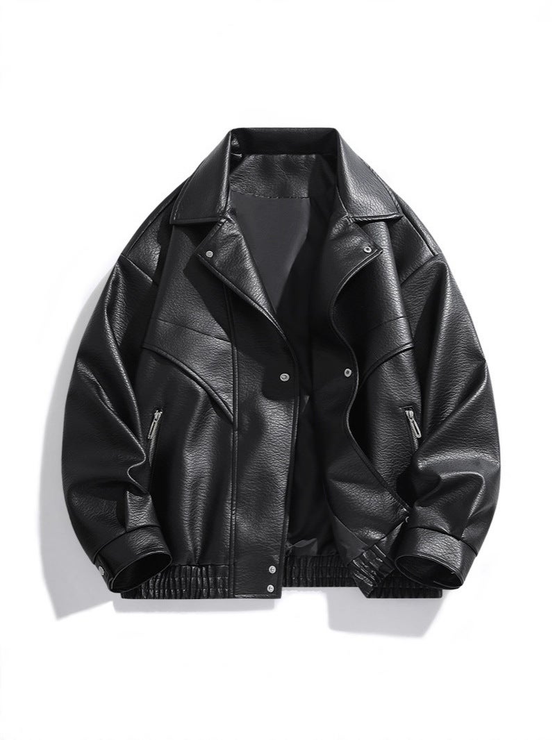 Solid Color American Retro Leather Jacket Men'S Motorcycle New Leather Jacket Men'S Pu Jacket Loose Trendy - Image 2
