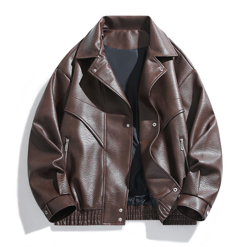 Solid Color American Retro Leather Jacket Men'S Motorcycle New Leather Jacket Men'S Pu Jacket Loose Trendy - Image 1