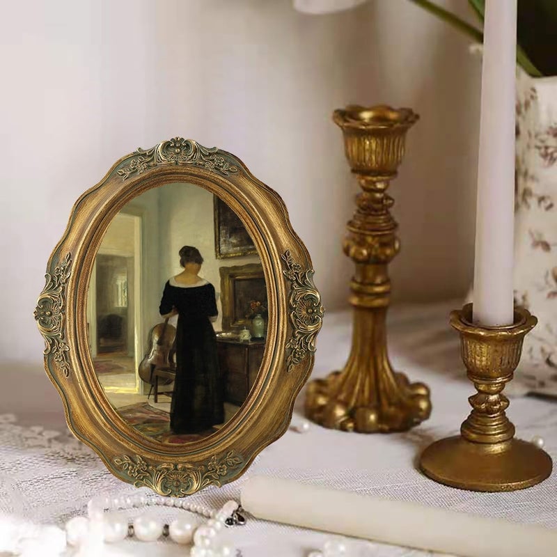 SIKOO Vintage Picture Frames 5x7 Oval Picture Frame Tabletop and Wall Mount Antique Picture Frame with High Definition Glass Front,Oval Wall Art, Bronze Gold - Image 3