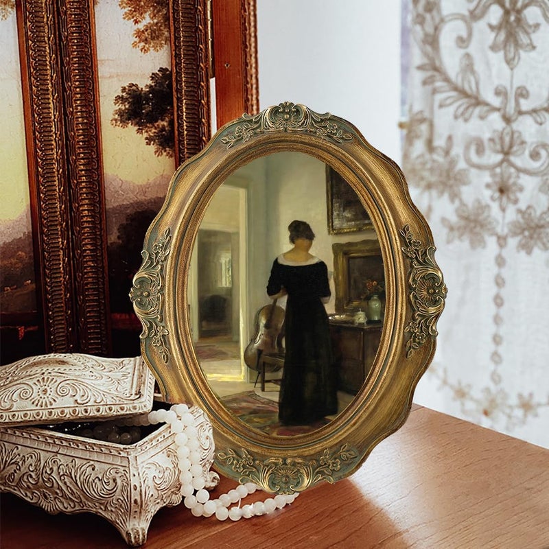 SIKOO Vintage Picture Frames 5x7 Oval Picture Frame Tabletop and Wall Mount Antique Picture Frame with High Definition Glass Front,Oval Wall Art, Bronze Gold - Image 2