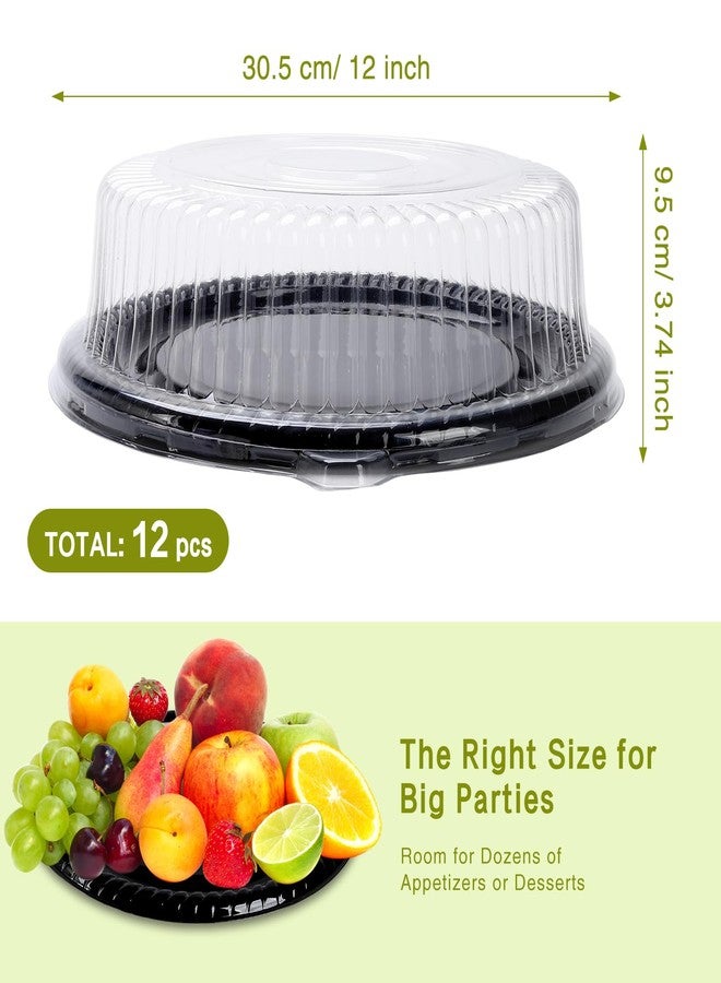 DISWALE 12 Pcs 12 Inch Plastic Serving Tray with Lid, Reusable Party Trays, Heavy Duty Cheesecake Container, Stackable Round Platters for Serving Food - Image 2