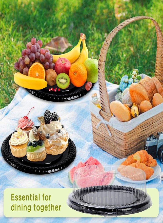 DISWALE 12 Pcs 12 Inch Plastic Serving Tray with Lid, Reusable Party Trays, Heavy Duty Cheesecake Container, Stackable Round Platters for Serving Food - Image 5