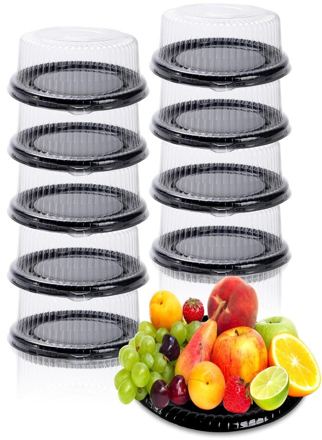 DISWALE 12 Pcs 12 Inch Plastic Serving Tray with Lid, Reusable Party Trays, Heavy Duty Cheesecake Container, Stackable Round Platters for Serving Food - Image 1
