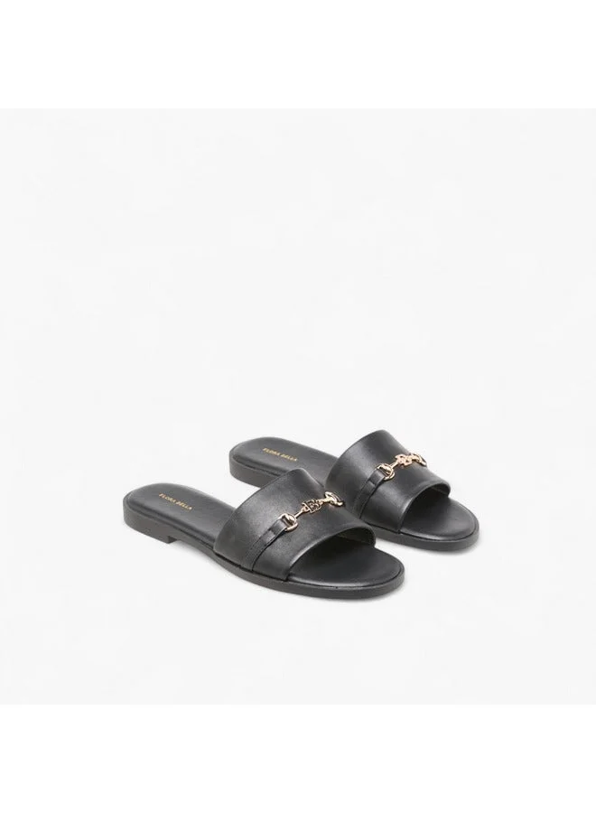 Flora Bella By Shoexpress BLACK Women Metal Accent Slip-On Flat Sandals for Women | Best Price UAE