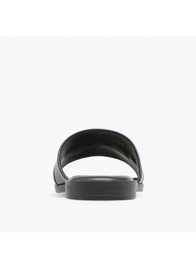 Flora Bella By Shoexpress BLACK Women Metal Accent Slip-On Flat Sandals for Women | Best Price UAE