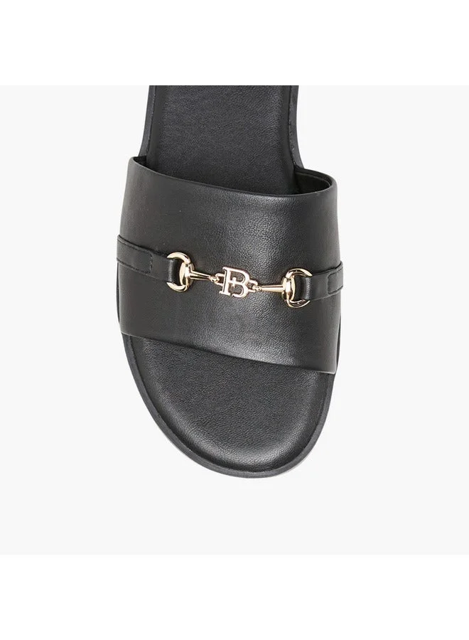 Flora Bella By Shoexpress BLACK Women Metal Accent Slip-On Flat Sandals for Women | Best Price UAE