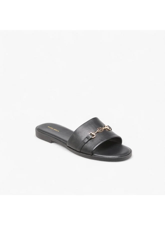Flora Bella By Shoexpress BLACK Women Metal Accent Slip-On Flat Sandals for Women | Best Price UAE
