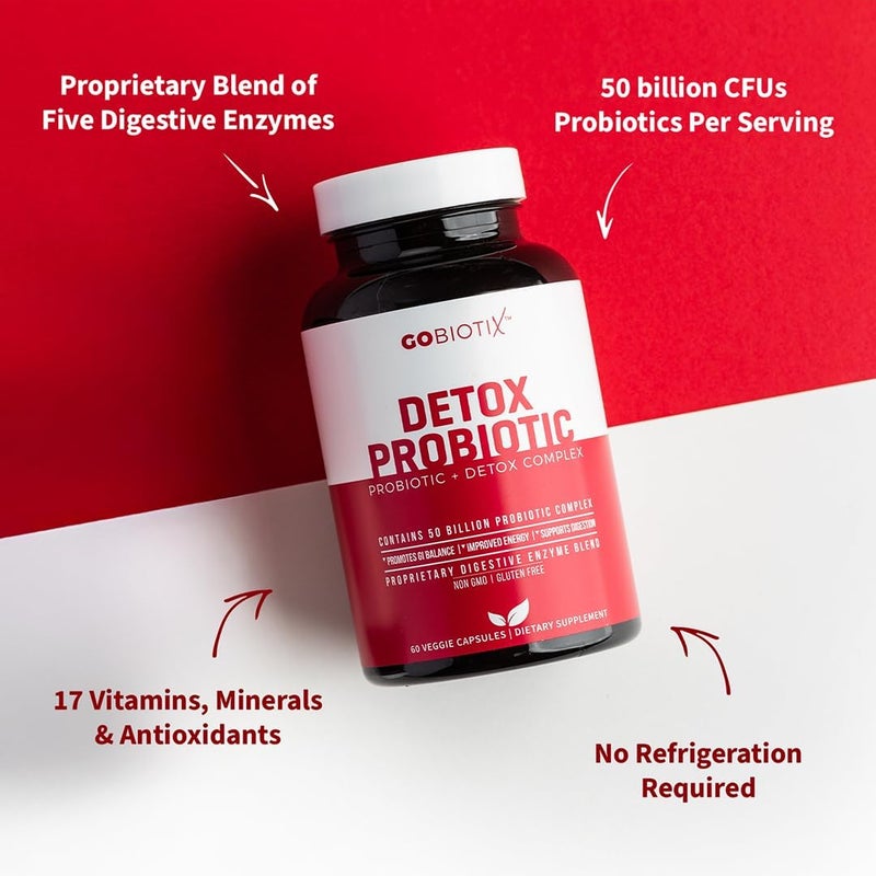GOBIOTIX Detox Probiotic Supplement for Digestive Health  Milk Thistle Turmeric and Dandelion Root Enzymes for Gut Health  50 Billion CFU  60 Capsules - Image 2