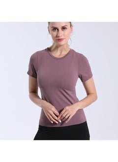 Generic Womens Fitness Suit Seamless Knitted AM Tight T-shirt Quick-drying Yoga Suit Purple 