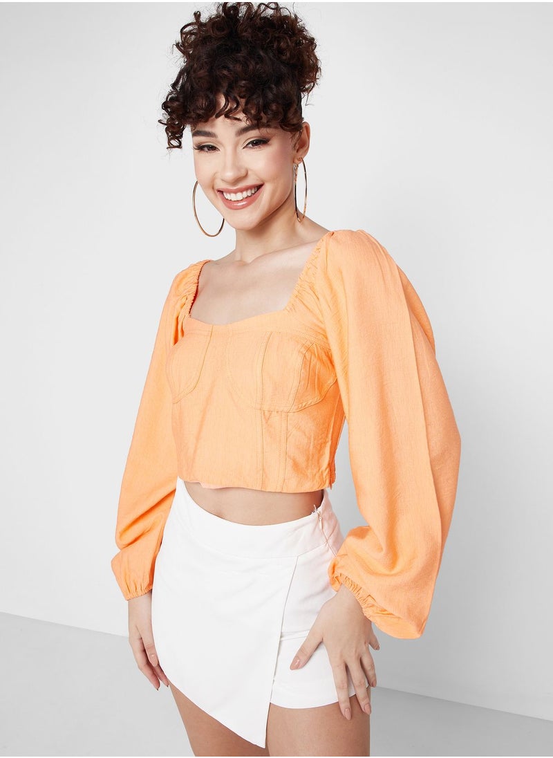 BCBGeneration Sweetheart Neck Puff Sleeve Top  - Image 1