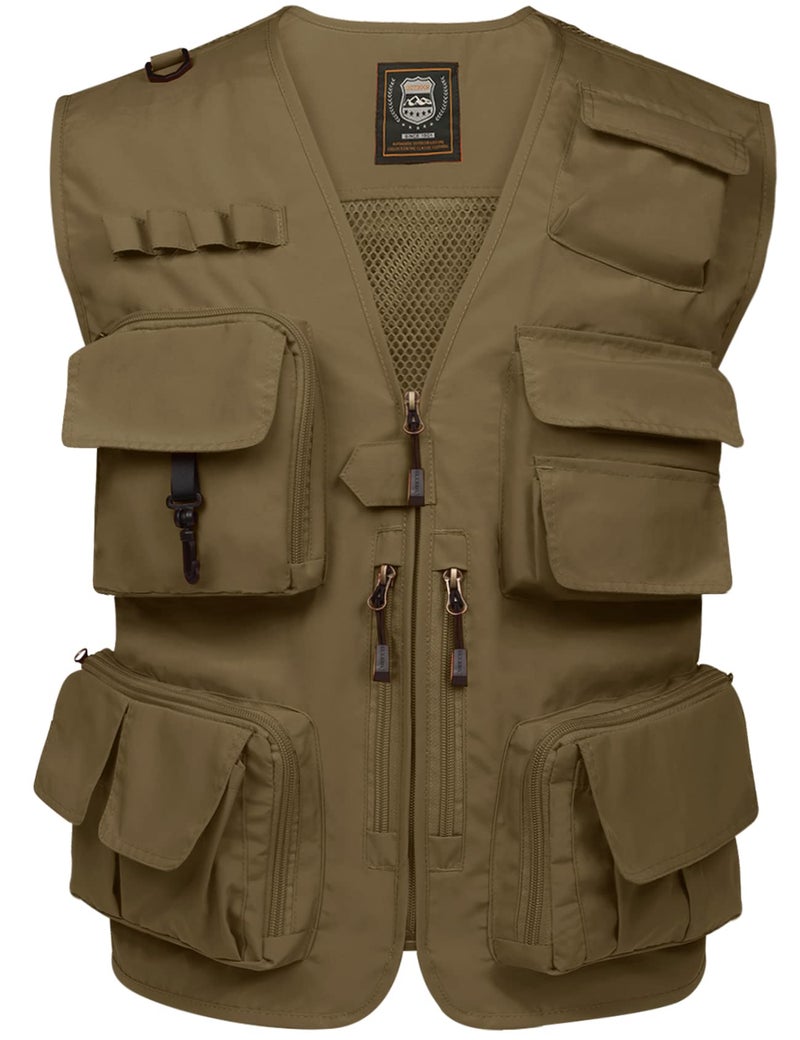 PEHMEA Men's Fishing Vest Utility Detachable Summer Vests with Pockets for Safari Travel Outdoor Work Photo Cargo Fly(Khaki-M) - Image 1