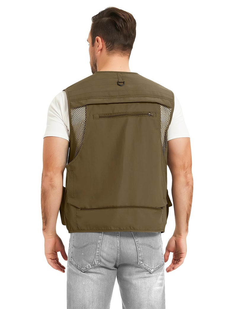 PEHMEA Men's Fishing Vest Utility Detachable Summer Vests with Pockets for Safari Travel Outdoor Work Photo Cargo Fly(Khaki-M) - Image 5