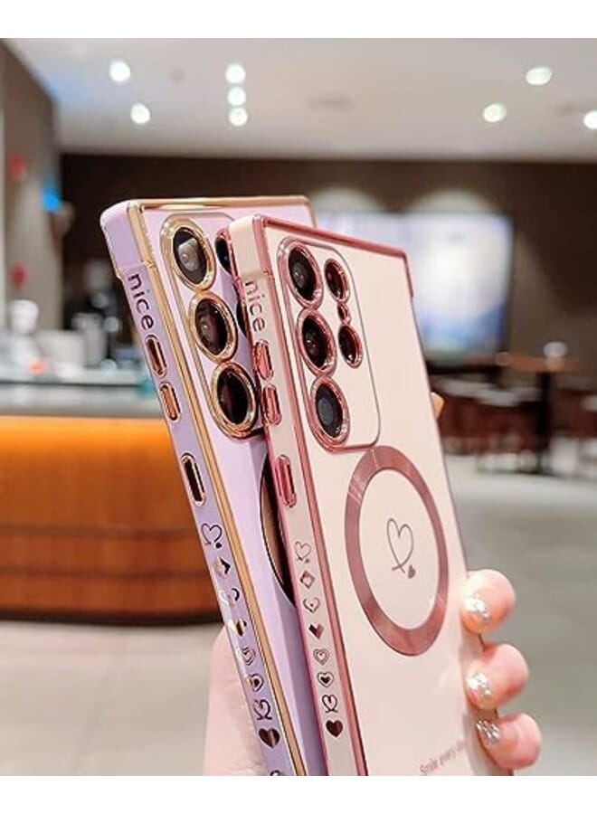 Excefore Mobile Phone Case Compatible With Magsafe Galaxy S23 Ultra Premium Plating Heart Design Case Shockproof Tpu Bumper Wireless Charging Compatible Slim And Stylish Cover - Image 4