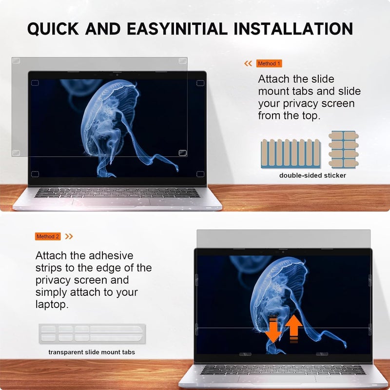 Mamol Laptop Privacy Screen 14 Inch 16:10 Aspect, Anti Glare Blue Light Privacy Filter Protector, Removable 14inch Security Shield Compatible With Hp/Dell/Acer/Lenovo/ThinkPad/Samsung/Asus/Sony - Image 4